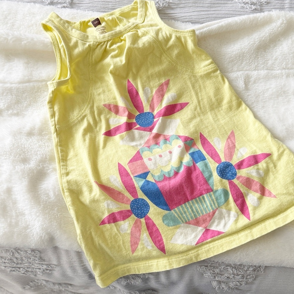 Tea Yellow floral Graphic girls cotton Tank dress size 2T